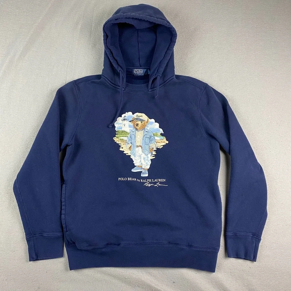 Polo Ralph Lauren Polo Bear Graphic Fleece Pullover Hoodie Navy Blue Men Size S